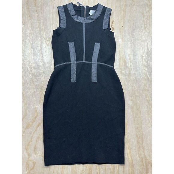 Milly Knit Dress With Lamb Leather Trim Black Sz Small (P) Shortsleeve - Picture 1 of 6